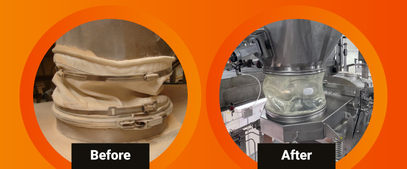 Before and after comparison showing how BFM fittings reduce dust. 